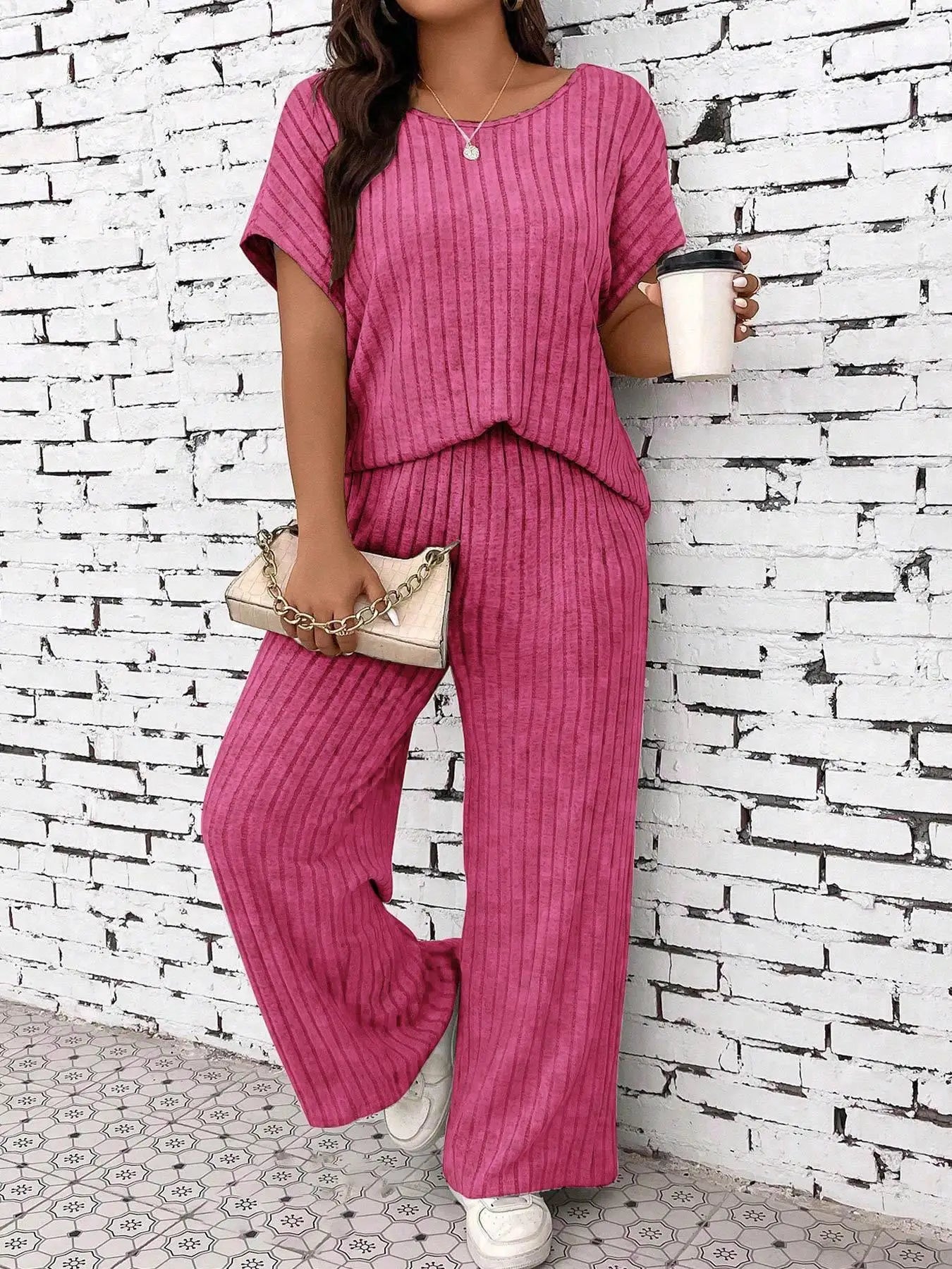 Plus Size Short Sleeve T-shirt & Straight Leg Set