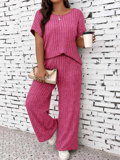 Plus Size Short Sleeve T-shirt & Straight Leg Set