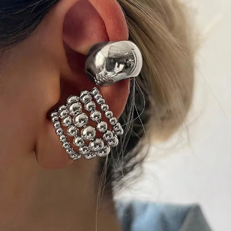 Exaggerated Wide Clip-On Gold Metal Earring