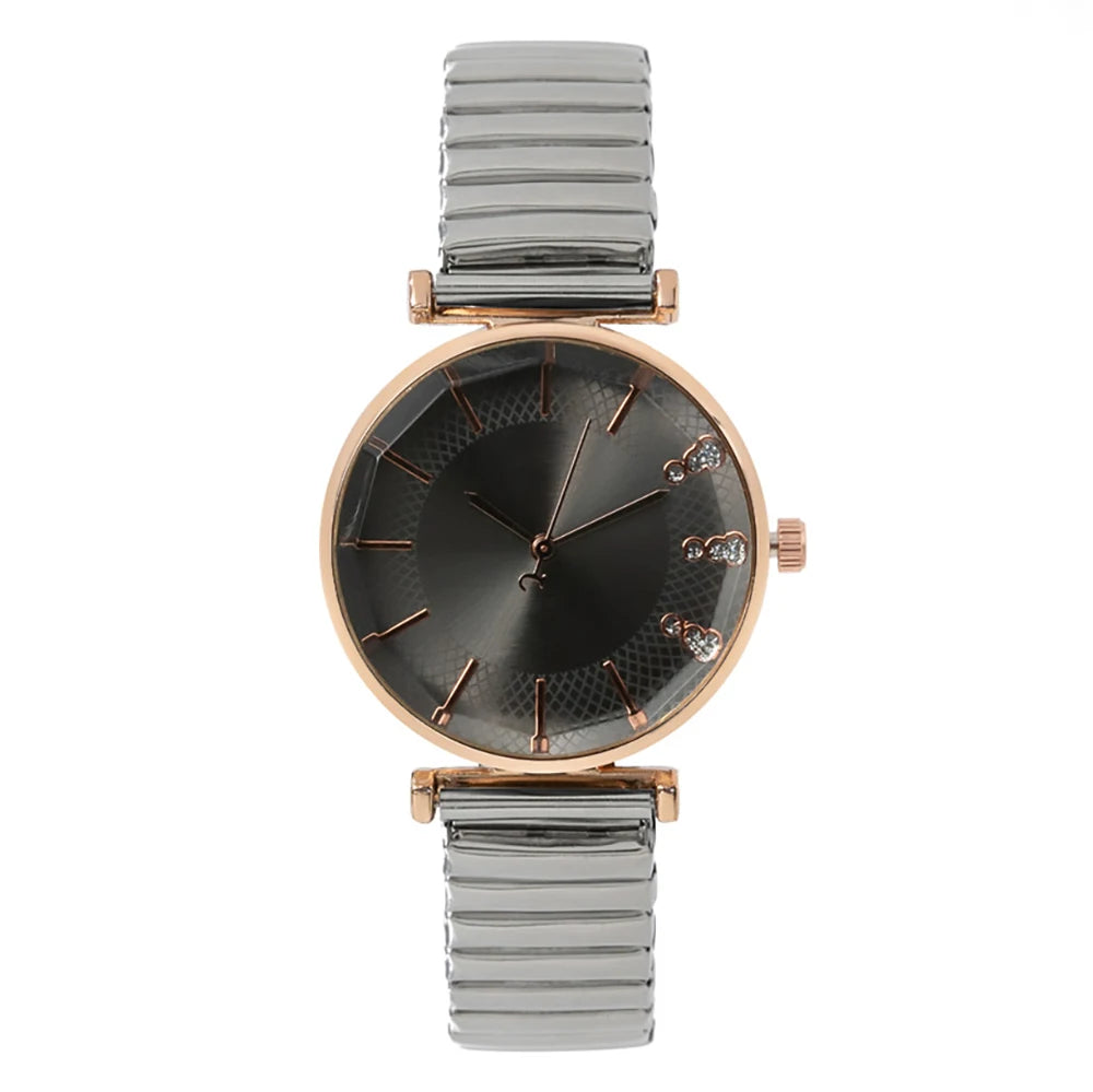 Luxury Treasure Blue Crystal Quartz Casual Stainless Steel Stretch Strap Watch