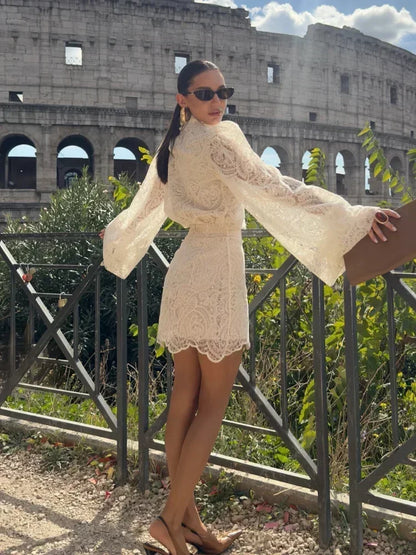 Flared Sleeve High Neck Slim Mini Dress