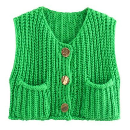 Korean Crop Sweater Vest Solid Loose Casual Sweater Vest
