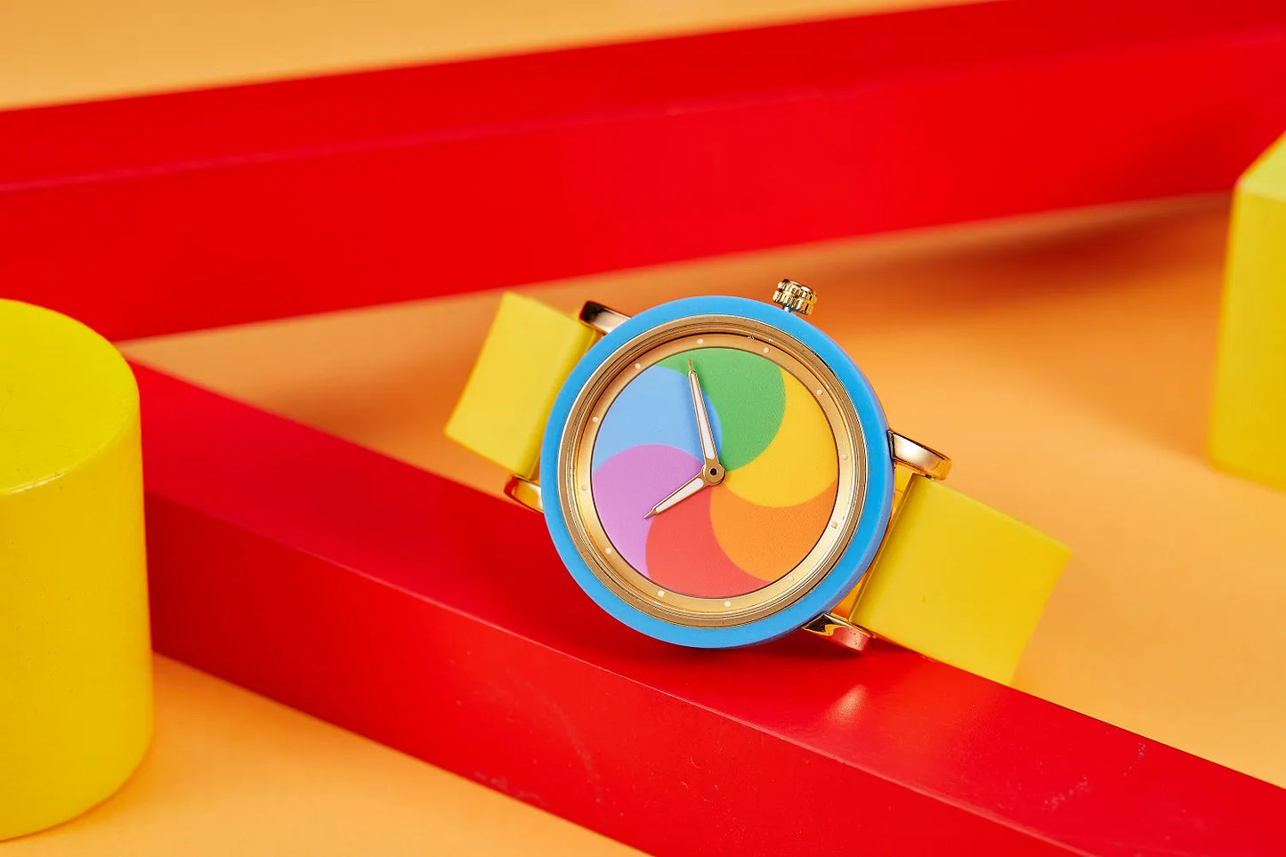 Rainbow rotating dial silicone strap watch
