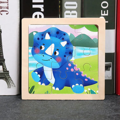 11X11CM Kids Wooden Puzzle Cartoon Animal Traffic Toys