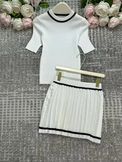 Short Sleeve Pleated Sexy Mini Skirts Set