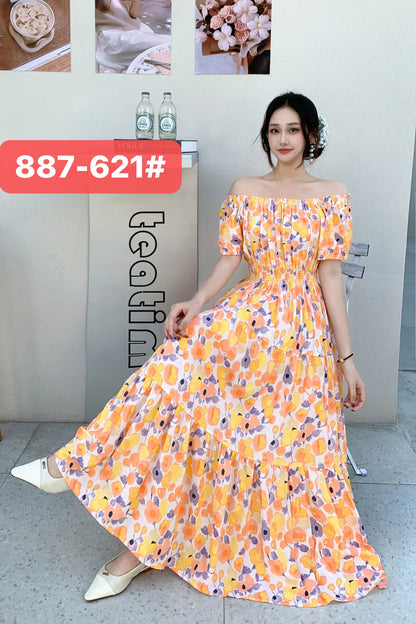 Long Maxi Bohemian Korean Style Floral Vintage Slim Dress Boho