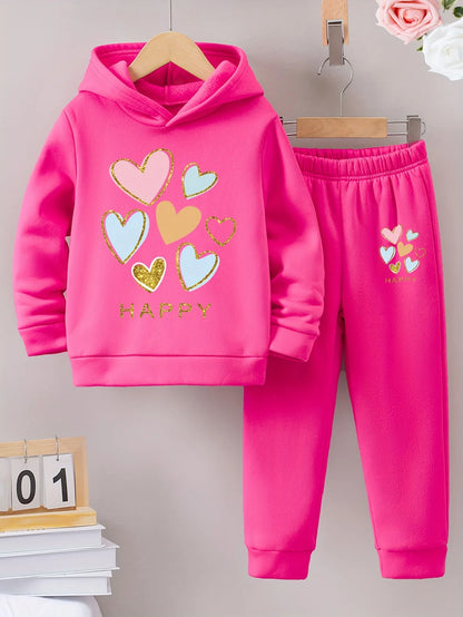 Fall/Winter casual comfort warm print warm lining hoodie sweatpants set