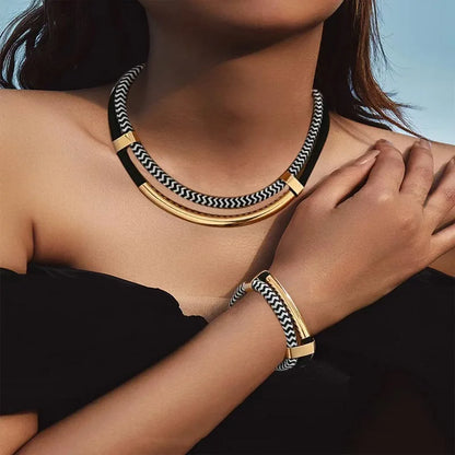 Double Line Metal Tube Exaggerated Necklace Set