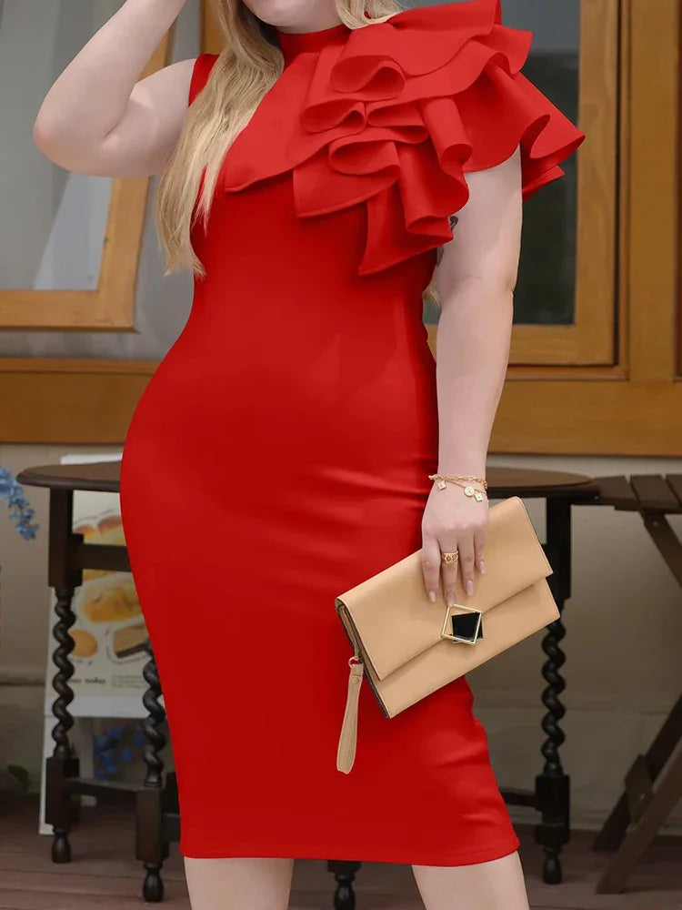 High Neck Sleeveless One Shoulder Evening Dress