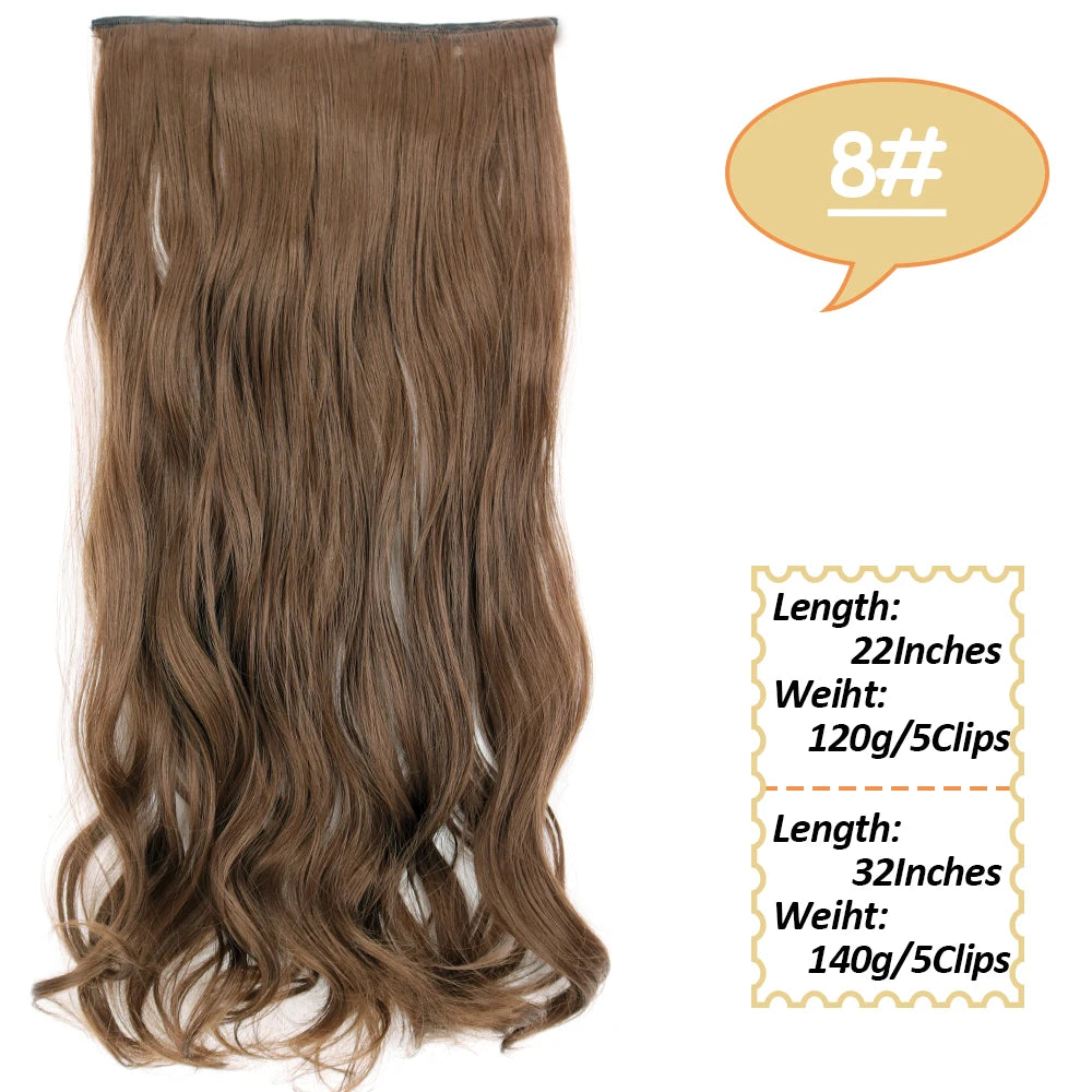 5 Clips Long Wavy Clip In Hair Extensions Synthetic Heat Resistant One Piece False Blonde