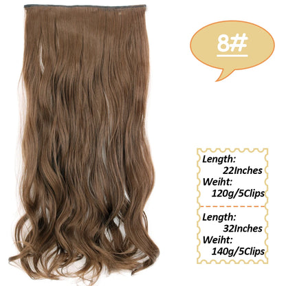 5 Clips Long Wavy Clip In Hair Extensions Synthetic Heat Resistant One Piece False Blonde