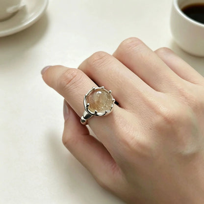 925 Sterling Silver Sparckling Moonstone Minimalist Handmade Ring