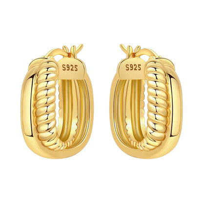 S925 Sterling Silver Zircon 18K Gold Lining Vintage Hoop Earrings