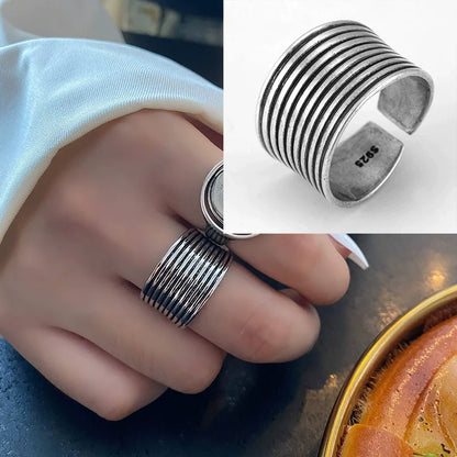 925 Sterling Silver Retro Hollow Wave Punk Hiphop Bohemia Rings