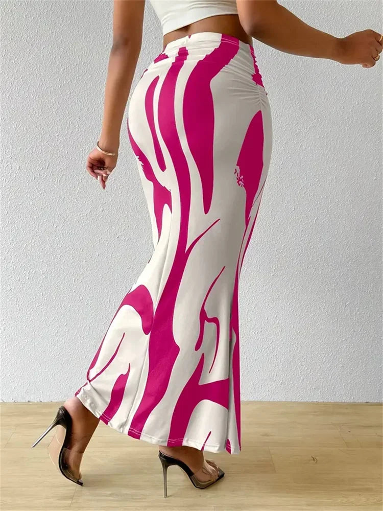 Long High Waist Zebra Slim Fit Fishtail Skirt