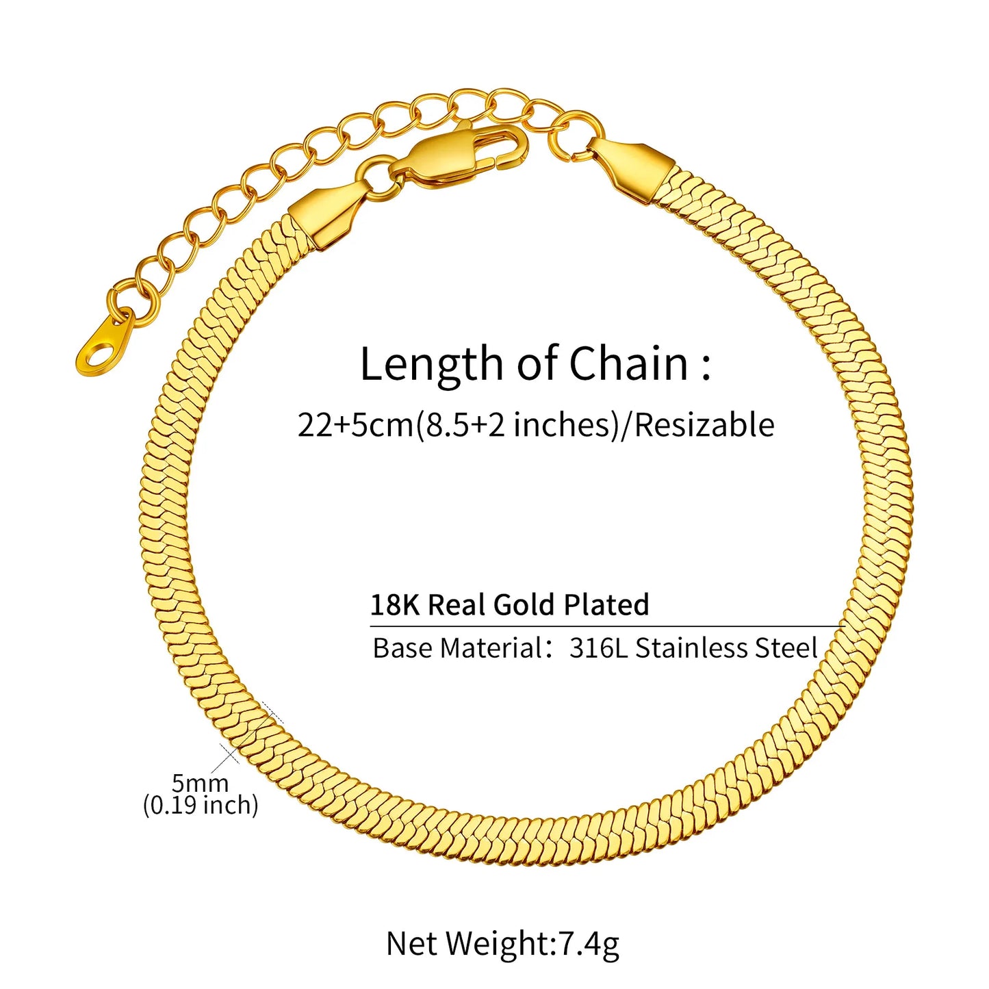 U7 Ankle Cuban Link Snake Figaro Bracelets