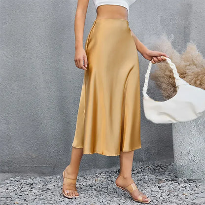 Satin High Waist Elegant Long Silk Skirt