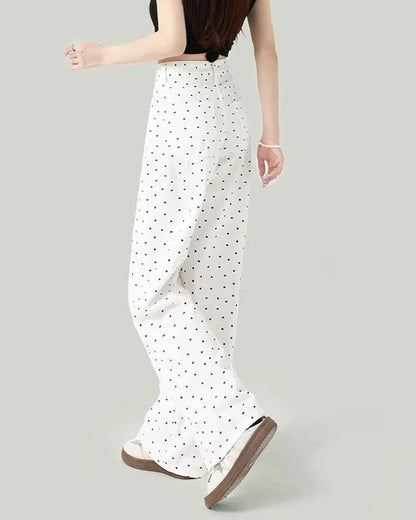Wave Point Straight Leg Denim High Waist Trousers Jeans