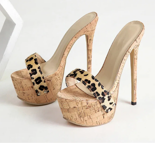 Sexy Leopard Platform High Heels Slippers