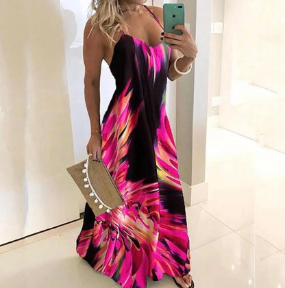 Slimming Slim Fit Base Floral Spaghetti Strap Dress