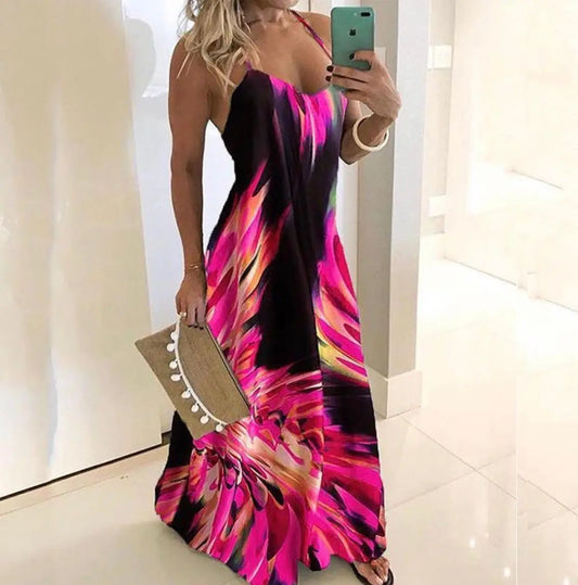 Slimming Slim Fit Base Floral Spaghetti Strap Dress