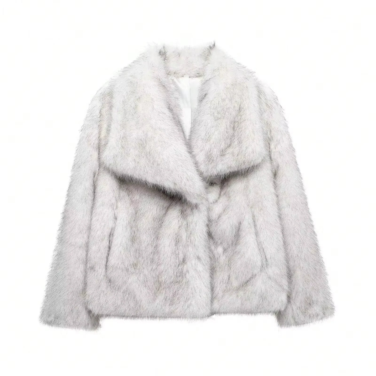 Elegant Faux Fur Warm Fluffy Loose Long Sleeve Lapel Jacket