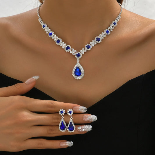 Copper Claw Chain Water Drop Necklace Jewelry Set