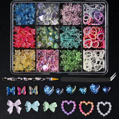 12/15Grids Acrylic Flower Nail Charms Mix Colors Set
