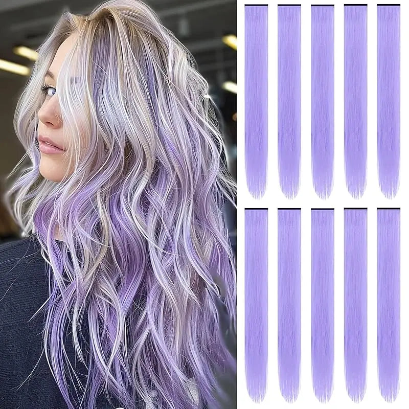1 5 11 Pcs/lot Clip in Hair Extensions Highlights Synthetic Hair 22 inch Rainbow