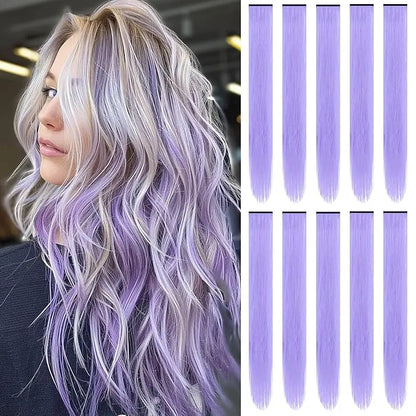 1 5 11 Pcs/lot Clip in Hair Extensions Highlights Synthetic Hair 22 inch Rainbow