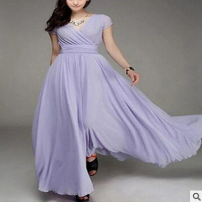 Short-Sleeved Chiffon Evening Dress