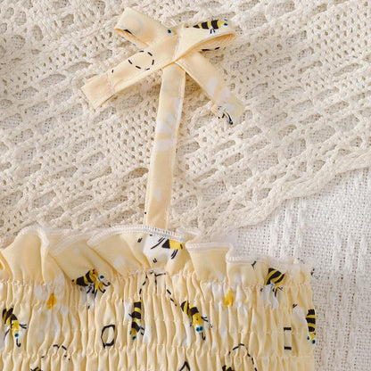 Baby girl Cute Little bee Ruffled Suspender Dress