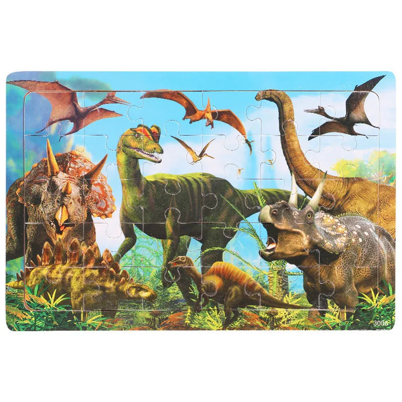 30 Pieces Wooden Jigsaw Puzzle Kids Cartoon Animal Puzzles Toys