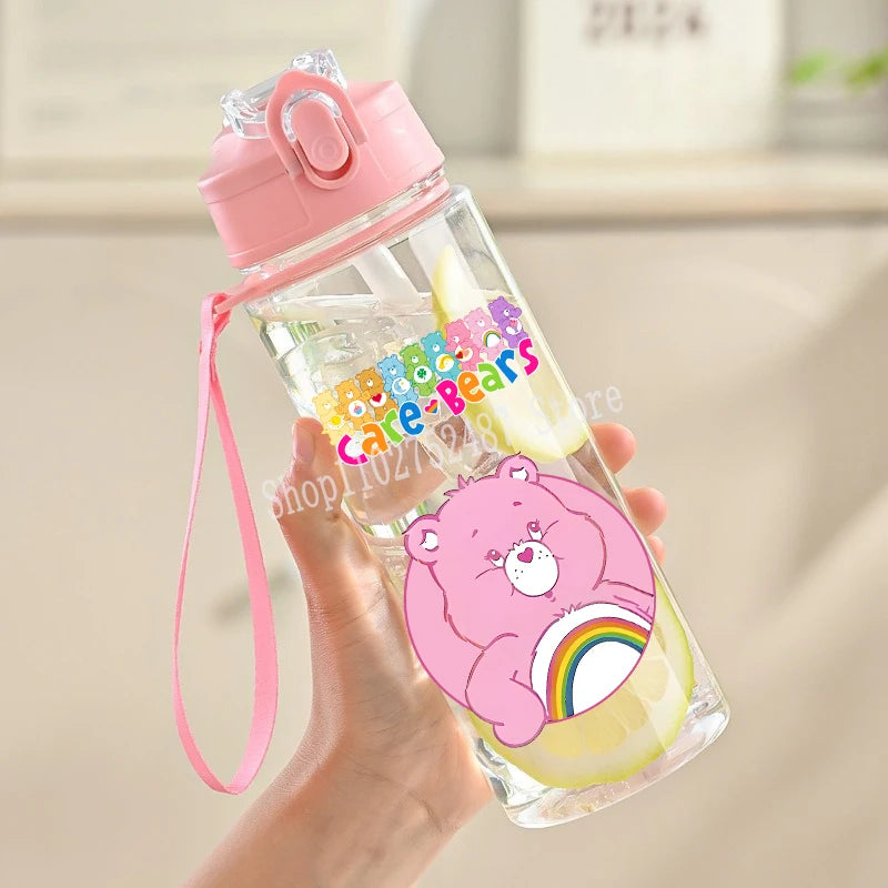 900ml Care Bears Cute Water Bottle with Straw Girls School Plastic Cup
