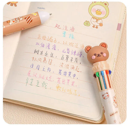 1/5/10pcs 10 color kawaii teddy bear cartoon press pen