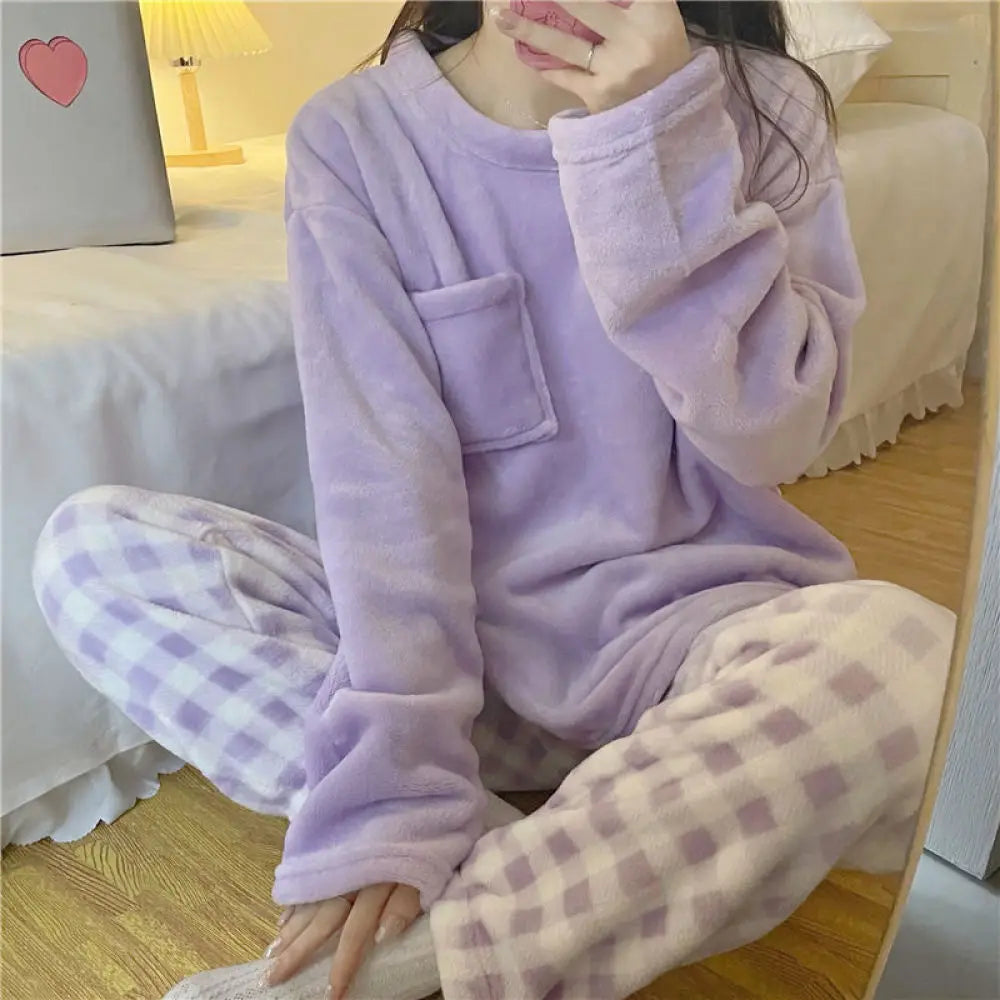Fleece Thick Warm Pajamas Set