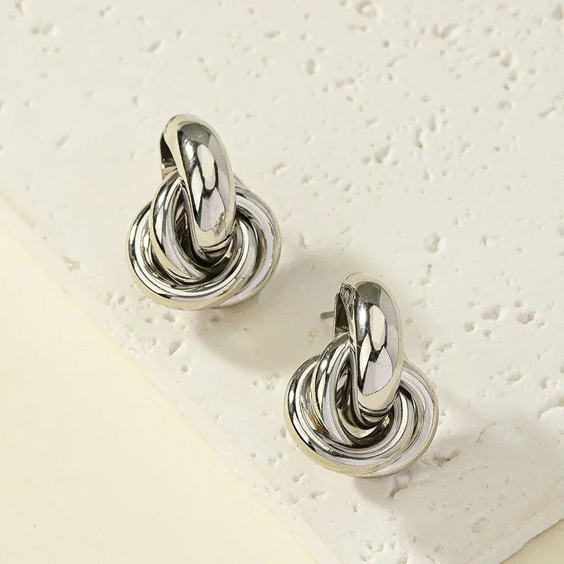 Gold SIlver Knot Hoop Twist Stud Earring