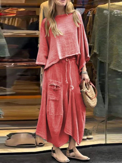 Cotton and Linen Loose Skirt Two-piece Skirt Set