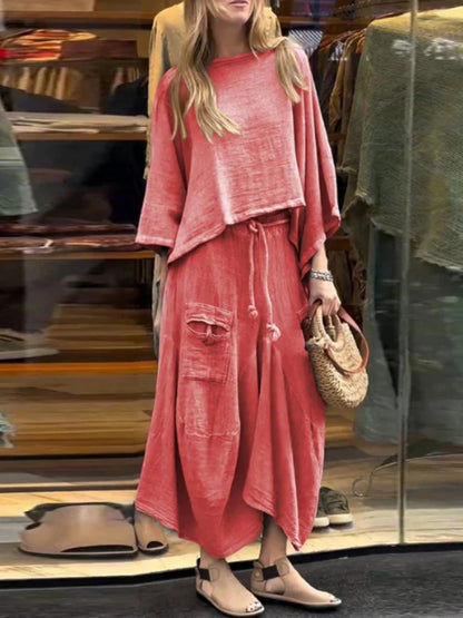 Cotton and Linen Loose Skirt Two-piece Skirt Set