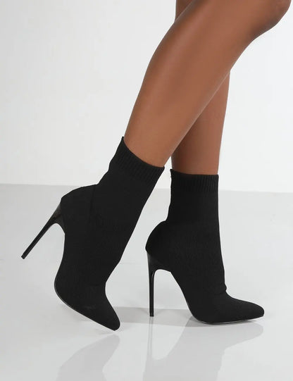 Short High Heels Knitted Ankle Boots