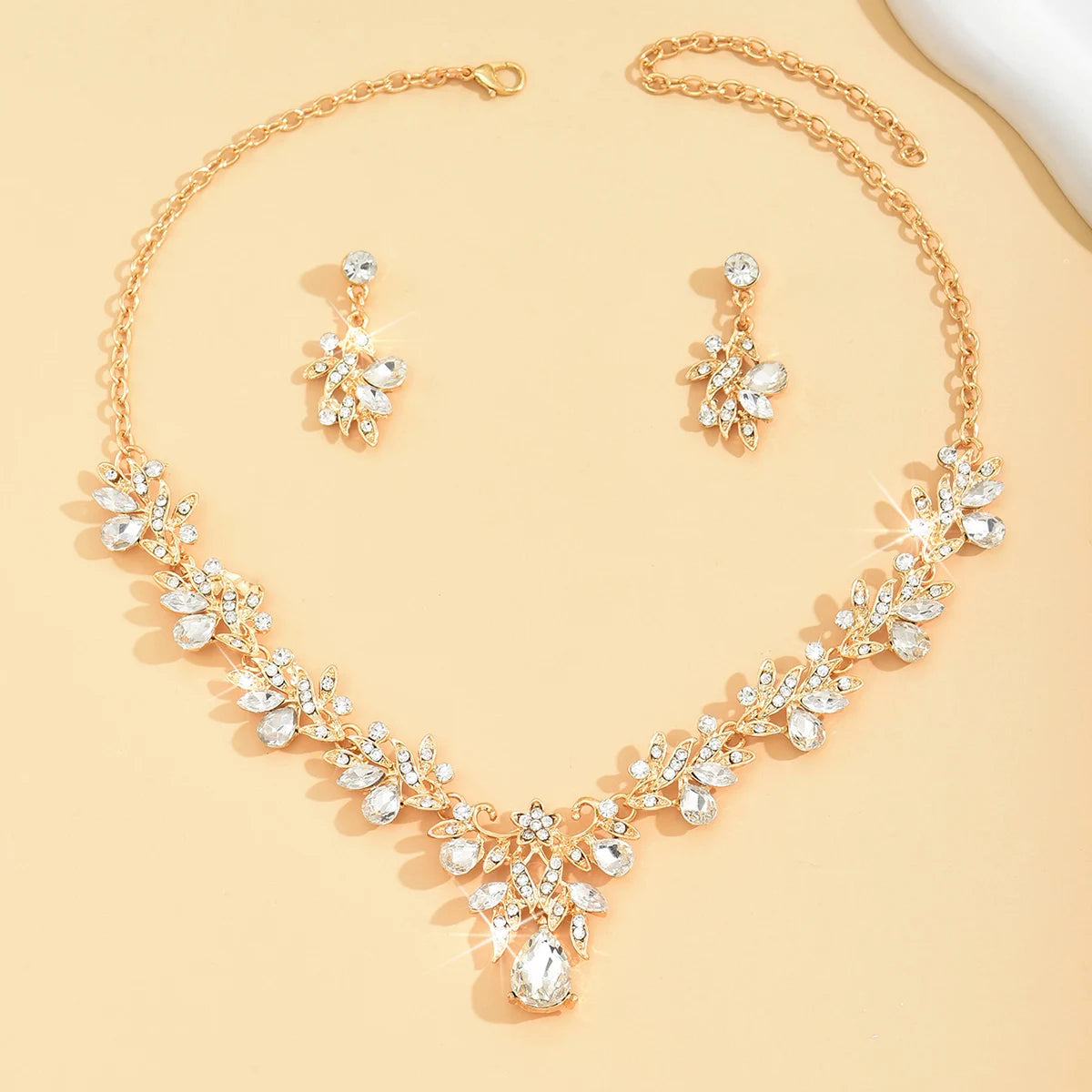 Cross Mirror Exaggerated Gemstone Necklace Set