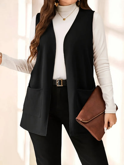 Plus Size Elegant Open-Front Cardigan Vest Jacket