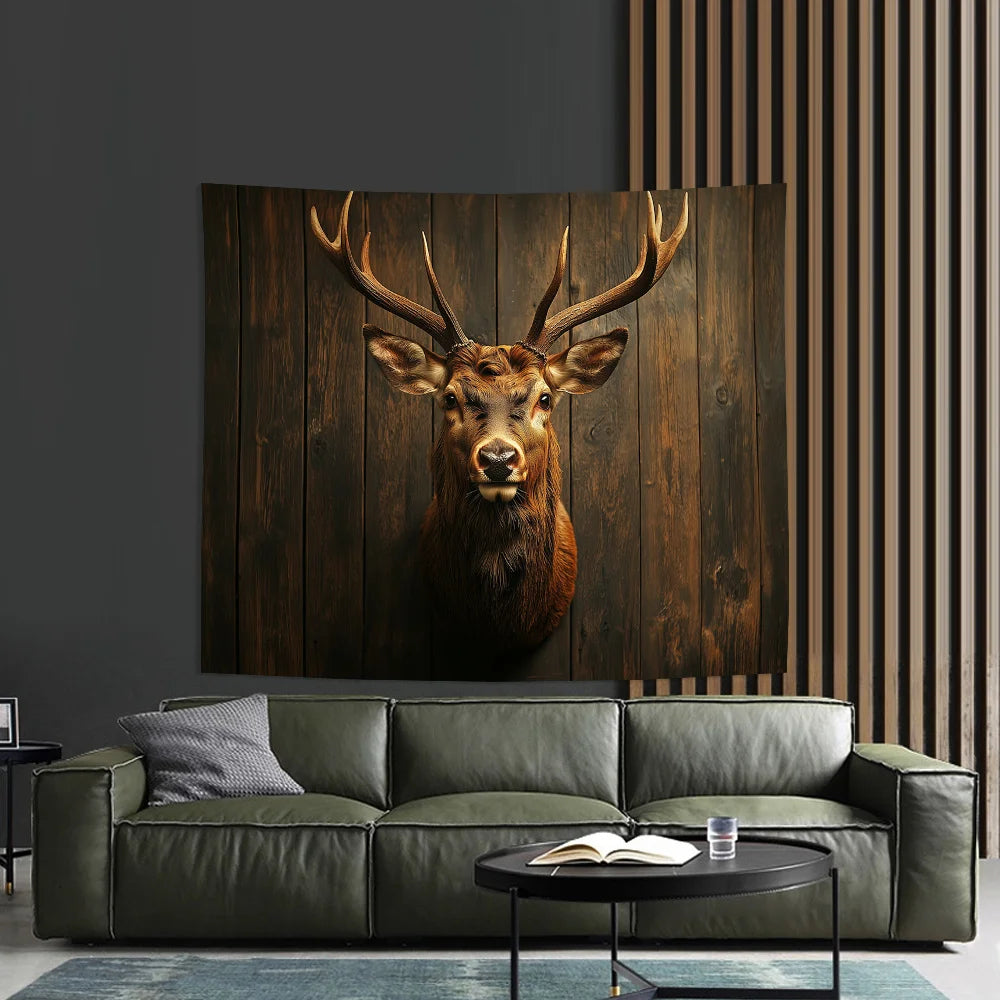 Classic Deer Head Tapestry Elegant Polyester Wall Art