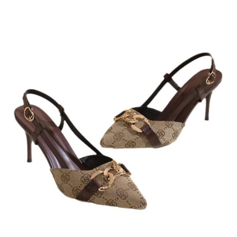 Pointed Head Shallow Mouth Metal Buckle Shoes