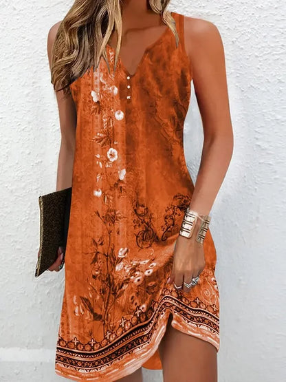Stitching V Neck Loose  Bohemian sleeveless Dress