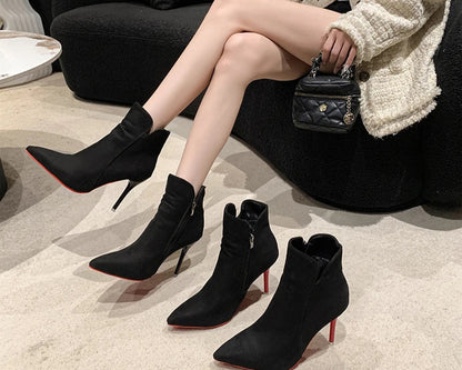 Red Heels Zip Warm Black Ankle Boots