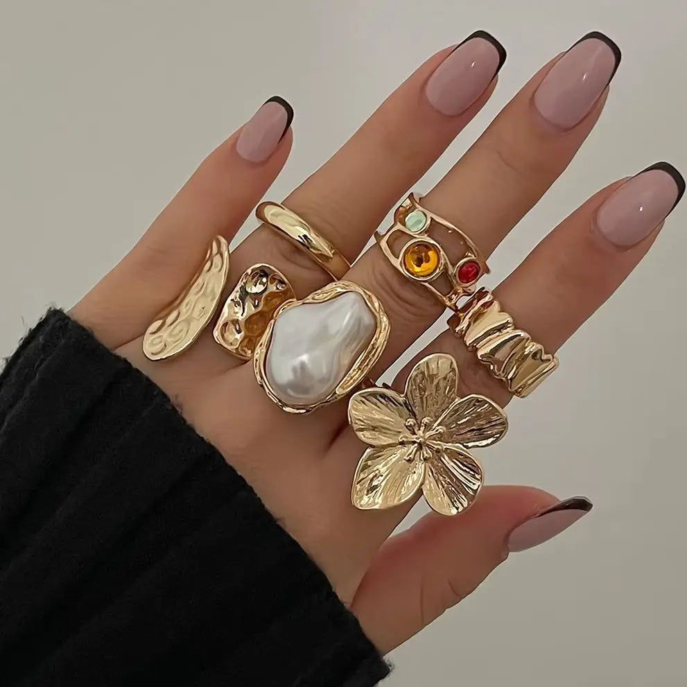 Irregular Exaggerated Metal Flower Open Rings