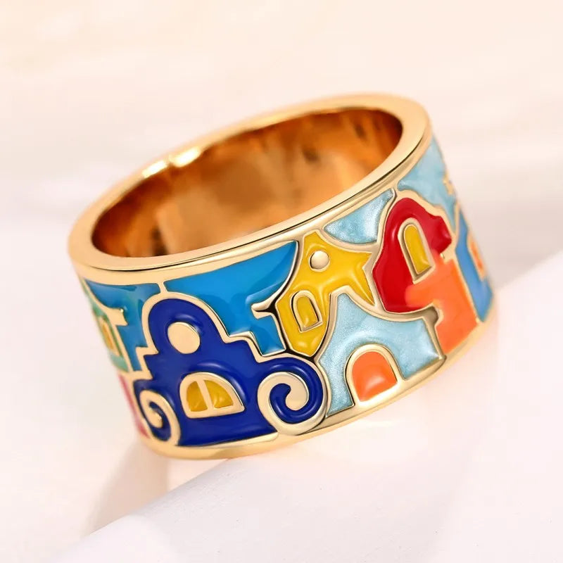 Huitan Creative Colored Housed Design Enamel Finger Ring