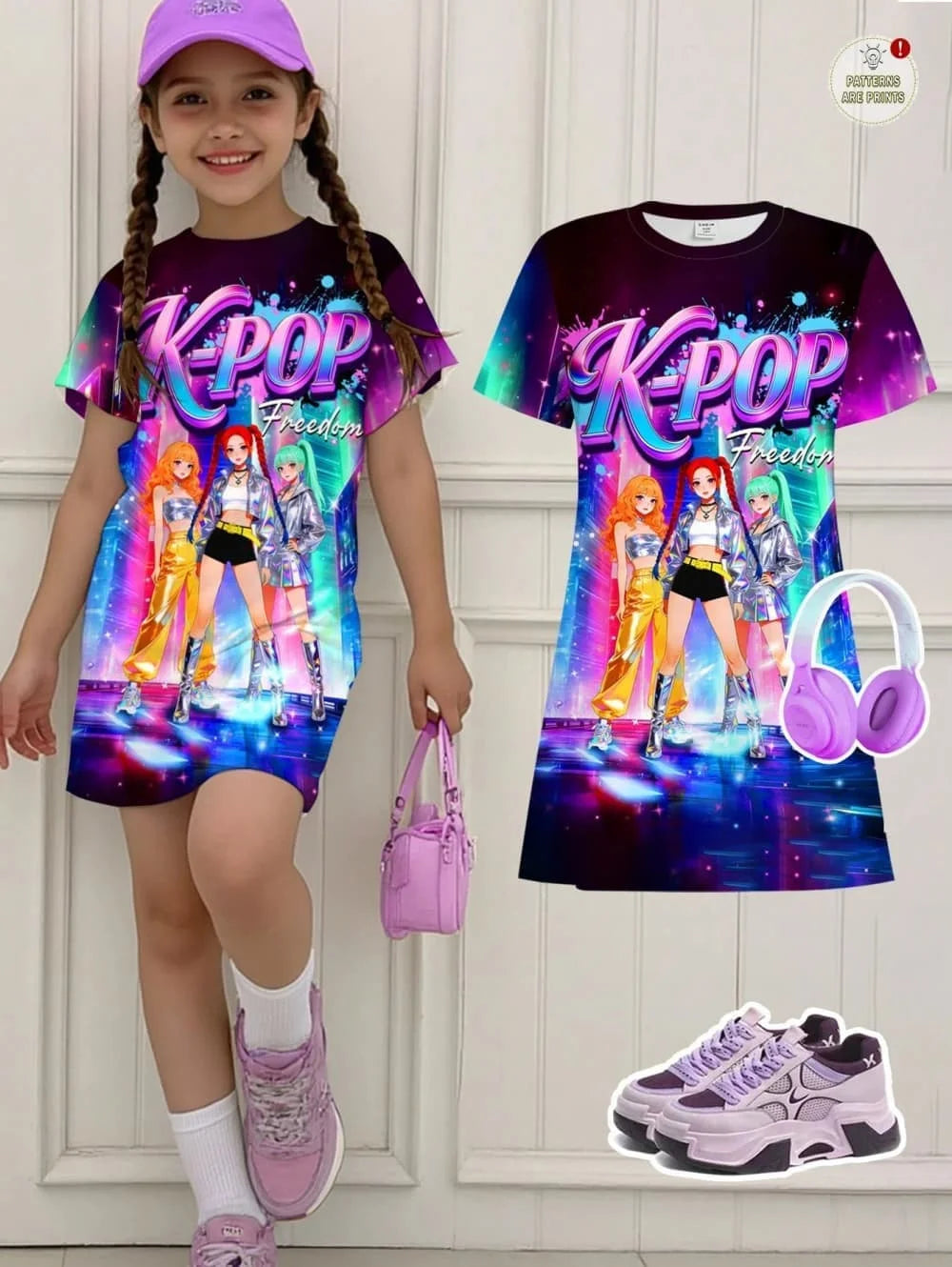 Kpop Cartoon Graphic Funny Short Sleeve Dress