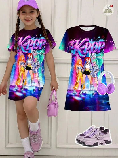 Kpop Cartoon Graphic Funny Short Sleeve Dress